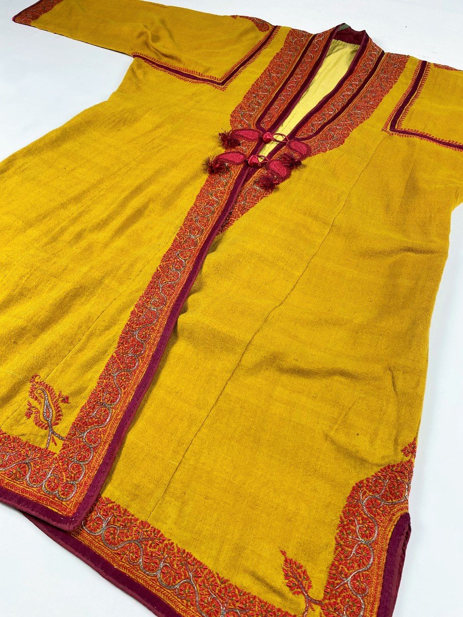 Manteau De Dignitaire Ou Choga En Pashmina Curry- Indes Pendjab 19ème Siècle-photo-3