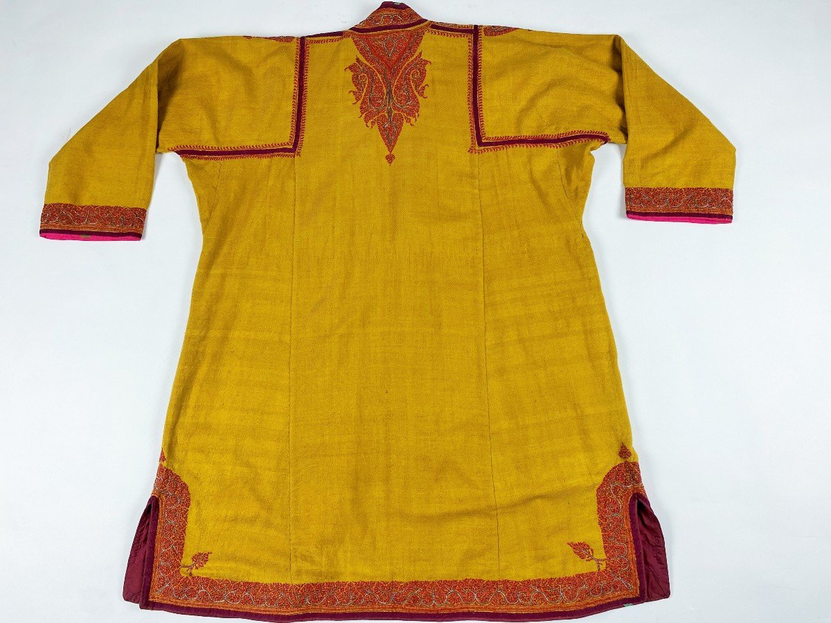 Manteau De Dignitaire Ou Choga En Pashmina Curry- Indes Pendjab 19ème Siècle-photo-4