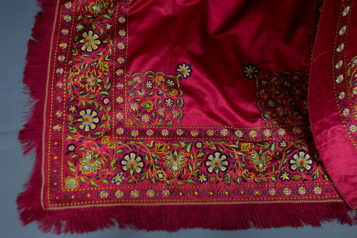 Mughal Tent Or Indian Palace Valance In Embroidered Satin - 19th Century-photo-4