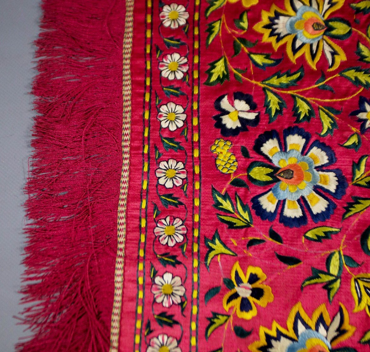 Mughal Tent Or Indian Palace Valance In Embroidered Satin - 19th Century-photo-5