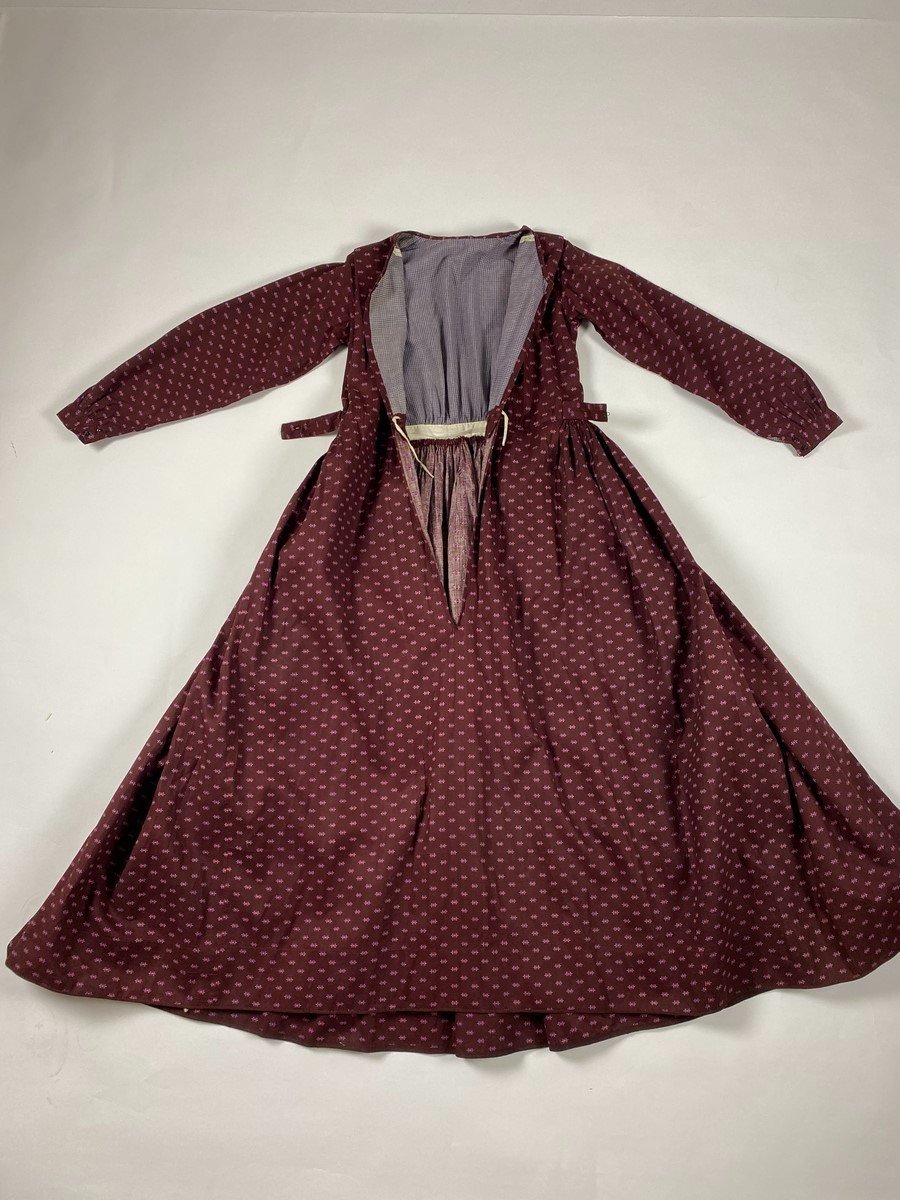 Robe d'Artisane En Indienne Aubergine à Semis - Provence Circa 1860-1880-photo-2