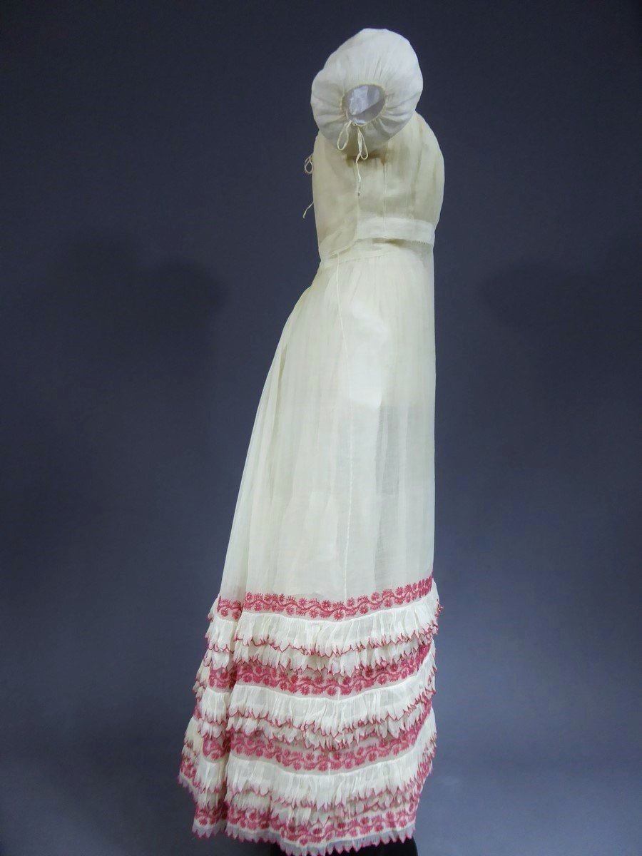 Restoration Dress In Embroidered Cotton Yarn Circa 1813/1820-photo-6