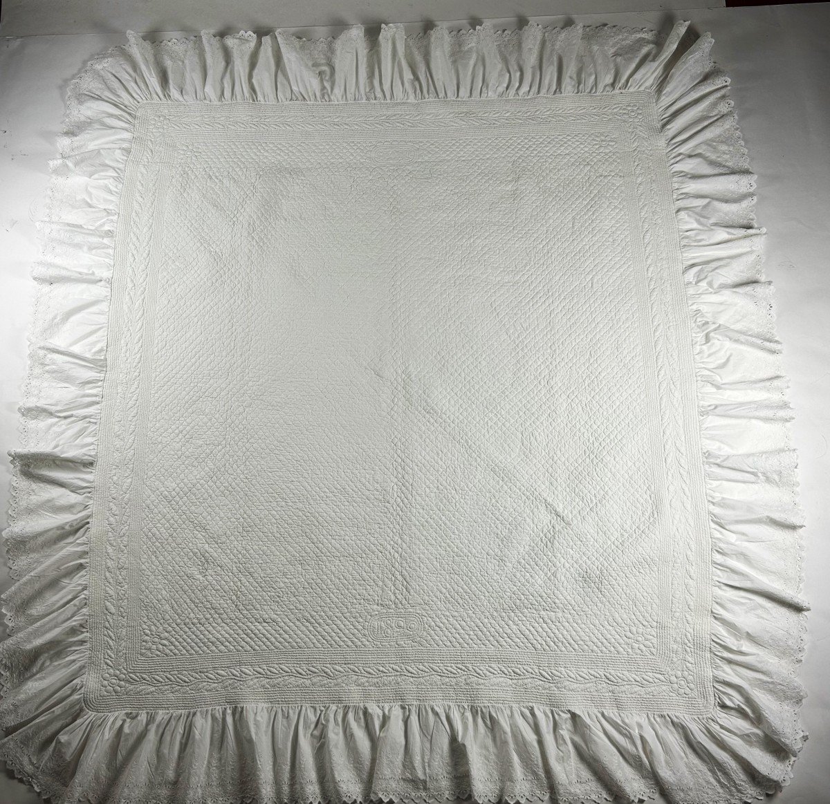 Quilted Quilt In Batiste Monogrammed Hb - Provence 1890-photo-3