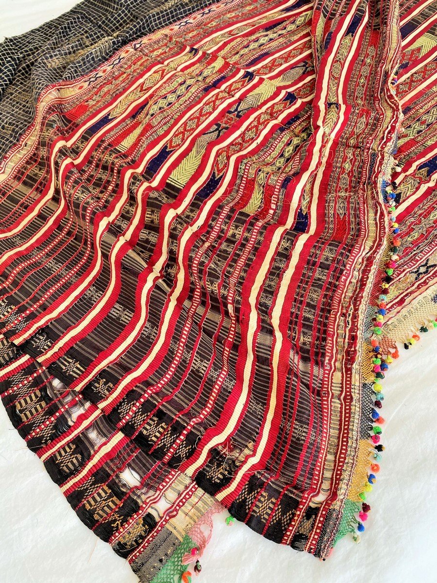 Two Ends Of Bridal Veil In Silk Brocade - Jerba Tunisia Circa 1920-photo-7