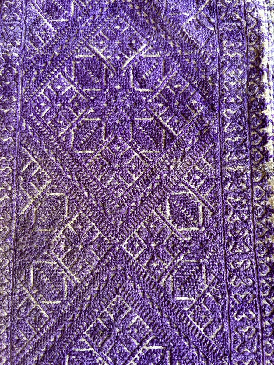 Fine Broderie De Fès Mauve En Housse De Coussin - Maroc Circa 1900-1920-photo-4