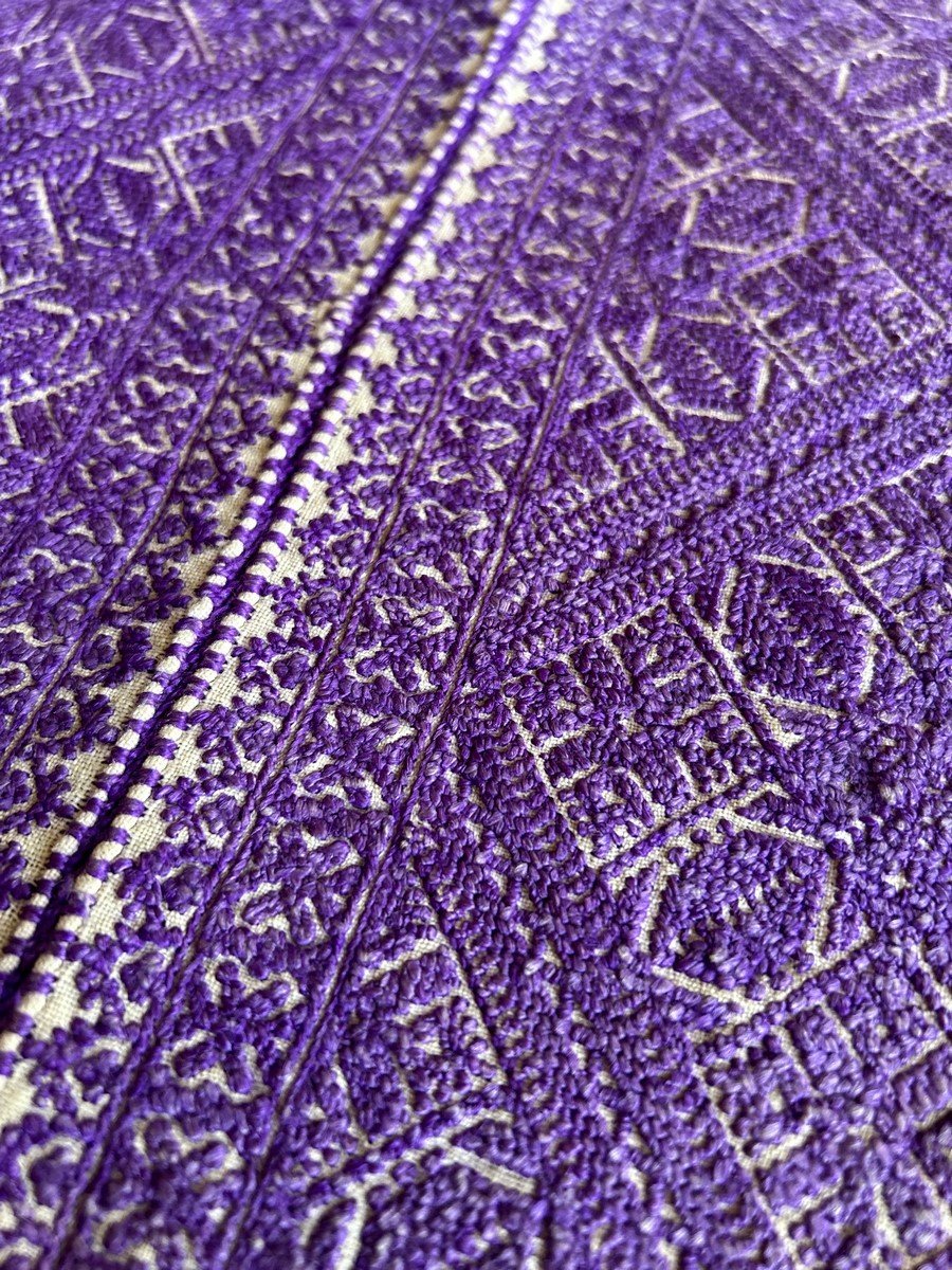 Fine Broderie De Fès Mauve En Housse De Coussin - Maroc Circa 1900-1920-photo-2