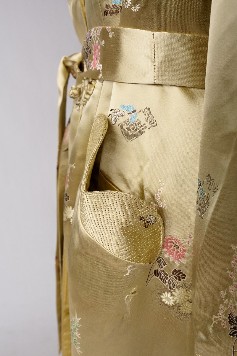 Dressing Gown Or Interior For The Reception In Yellow Straw Brocade Satin Circa 1940-1950-photo-5