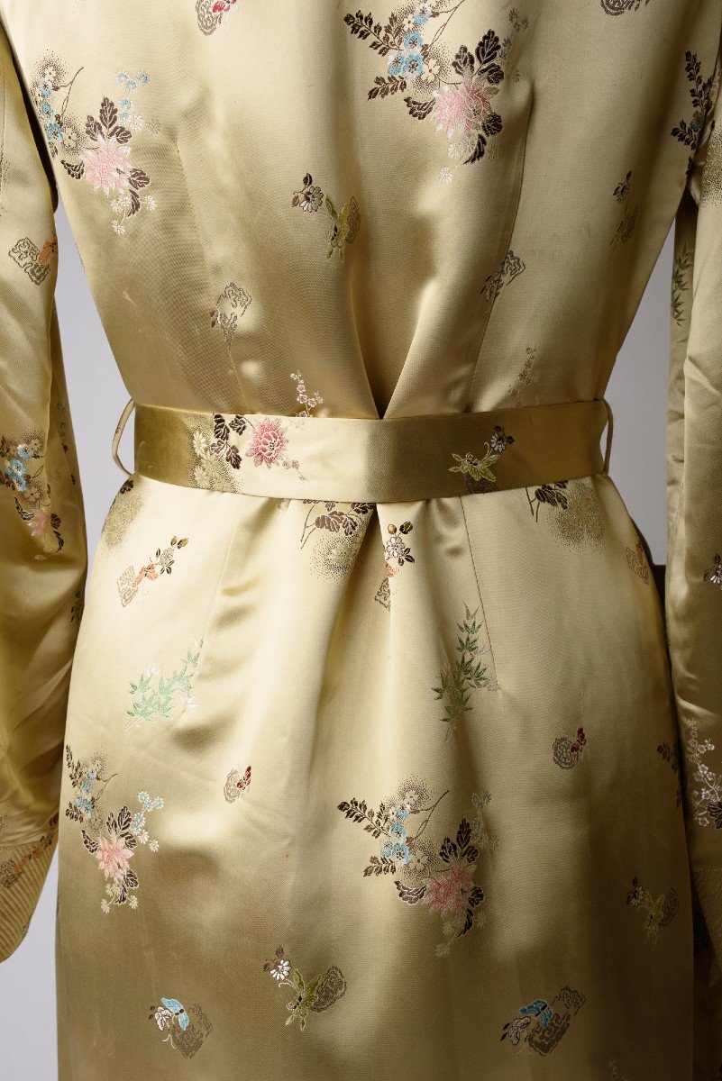 Dressing Gown Or Interior For The Reception In Yellow Straw Brocade Satin Circa 1940-1950-photo-7