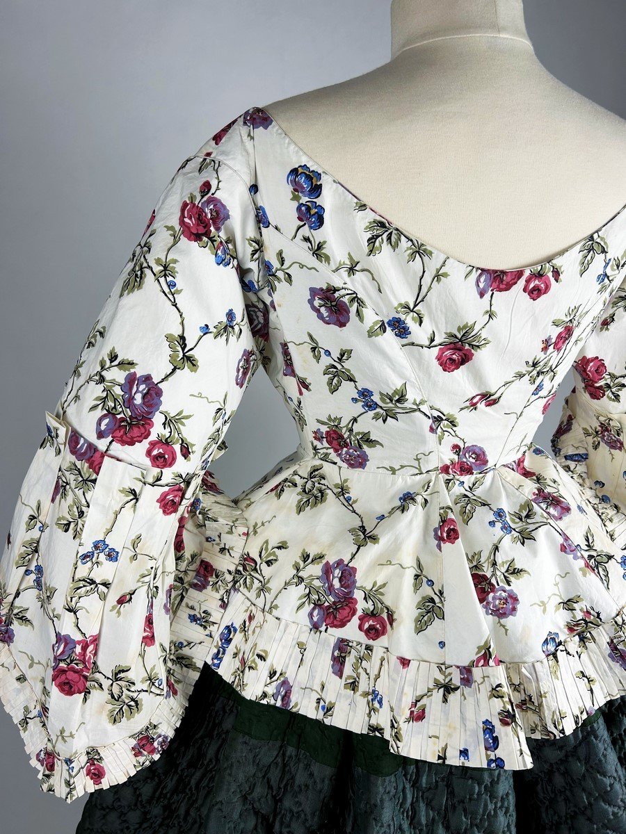 A Casaquin In Chintz With Pagoda Sleeves And Falbalas In The 18th Century Style Circa 1865