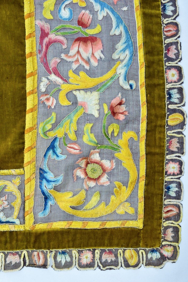 Tapis De Table En Buratto Ou Peinture à l'Aiguille Et Velours - Italie Fin XVIIe Siècle-photo-4