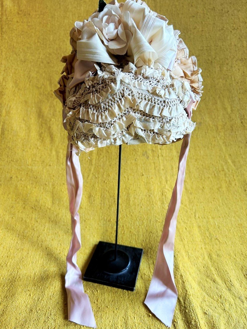 Fashion Fascinator In Straw And Ruched Ribbons - France Circa 1860-photo-2