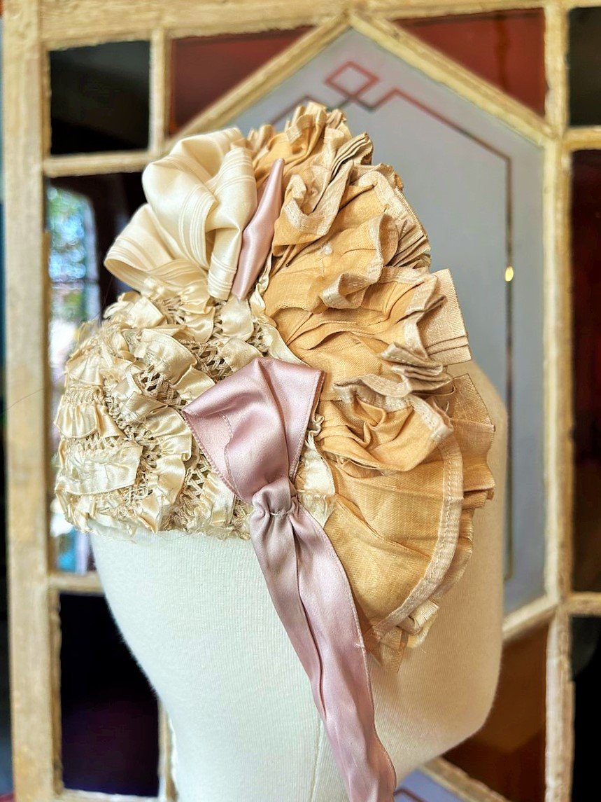 Fashion Fascinator In Straw And Ruched Ribbons - France Circa 1860-photo-4