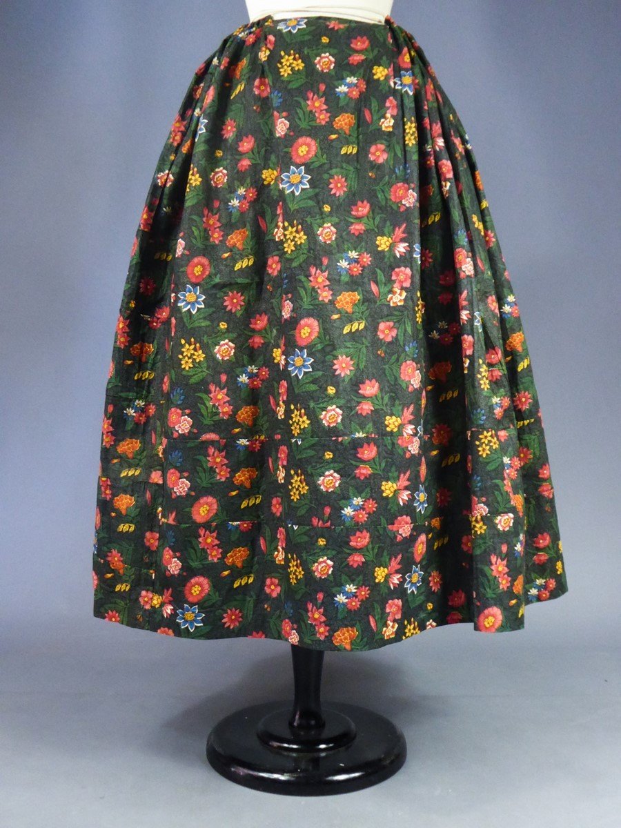 Jupe En Chintz Bonne Herbes Manufacture De Jouy Ou d'Alsace Circa 1800/1830-photo-2