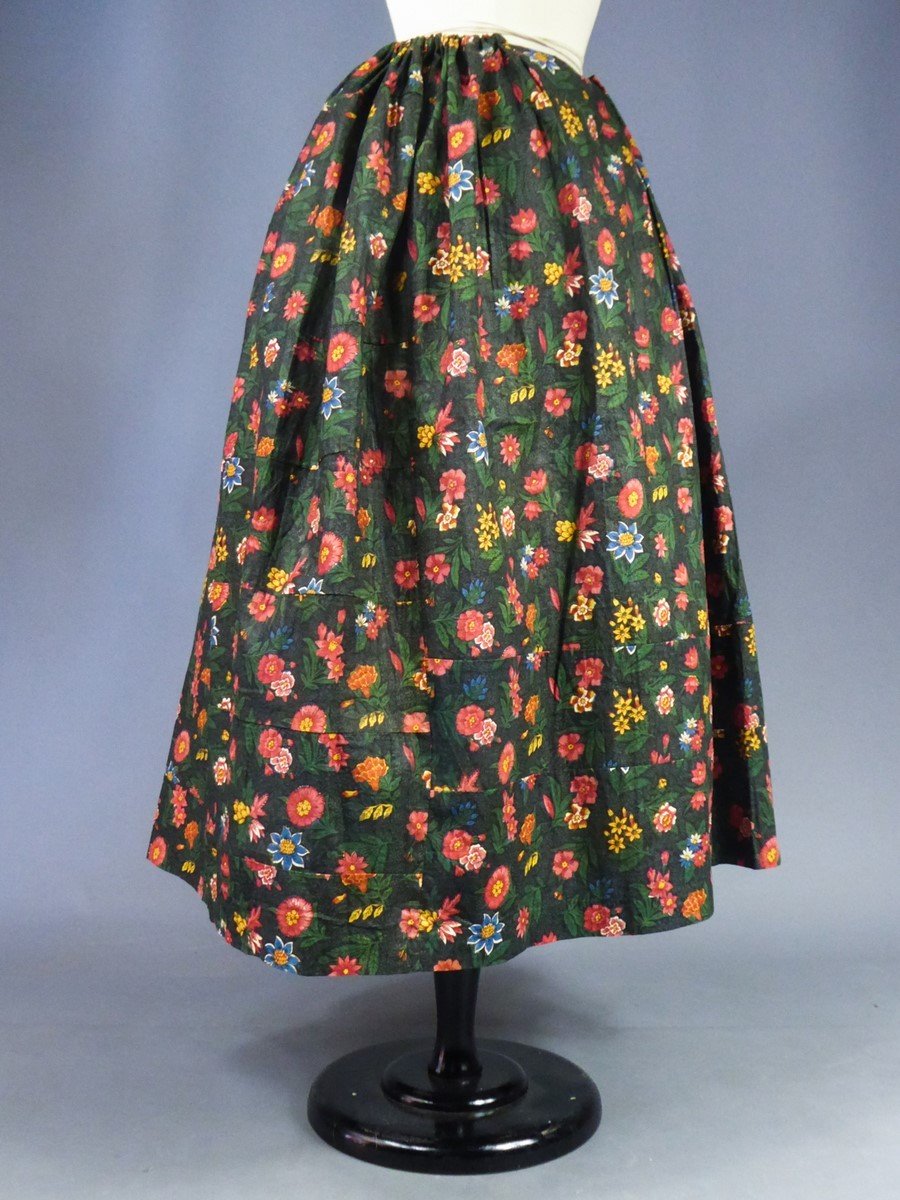 Good Herbs Chintz Skirt Manufacture De Jouy Or Alsace Circa 1800/1830-photo-4