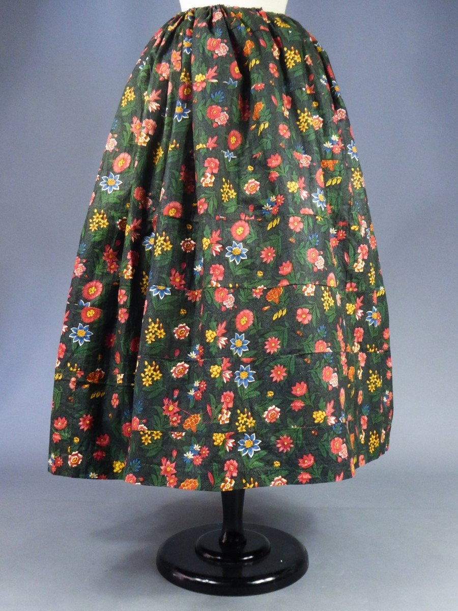 Jupe En Chintz Bonne Herbes Manufacture De Jouy Ou d'Alsace Circa 1800/1830-photo-5