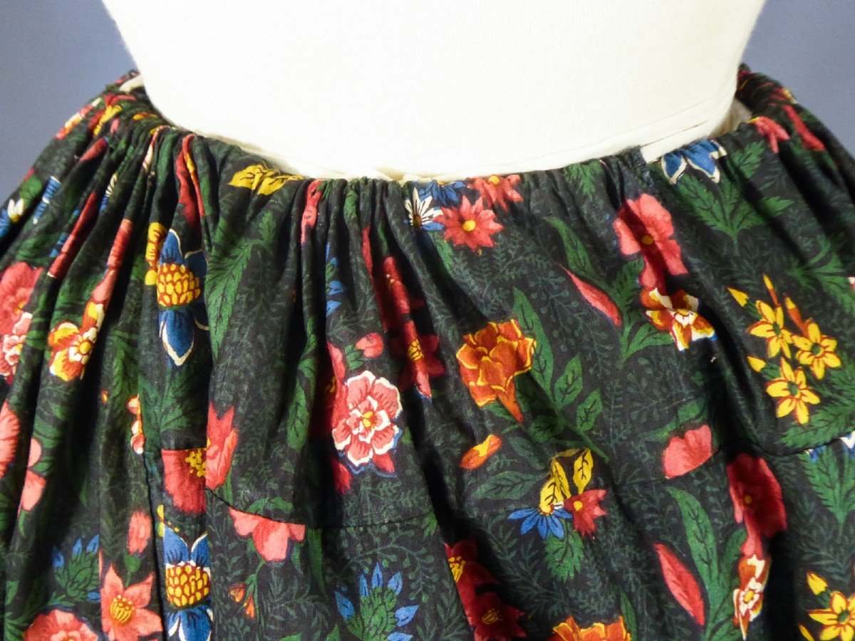 Jupe En Chintz Bonne Herbes Manufacture De Jouy Ou d'Alsace Circa 1800/1830-photo-6