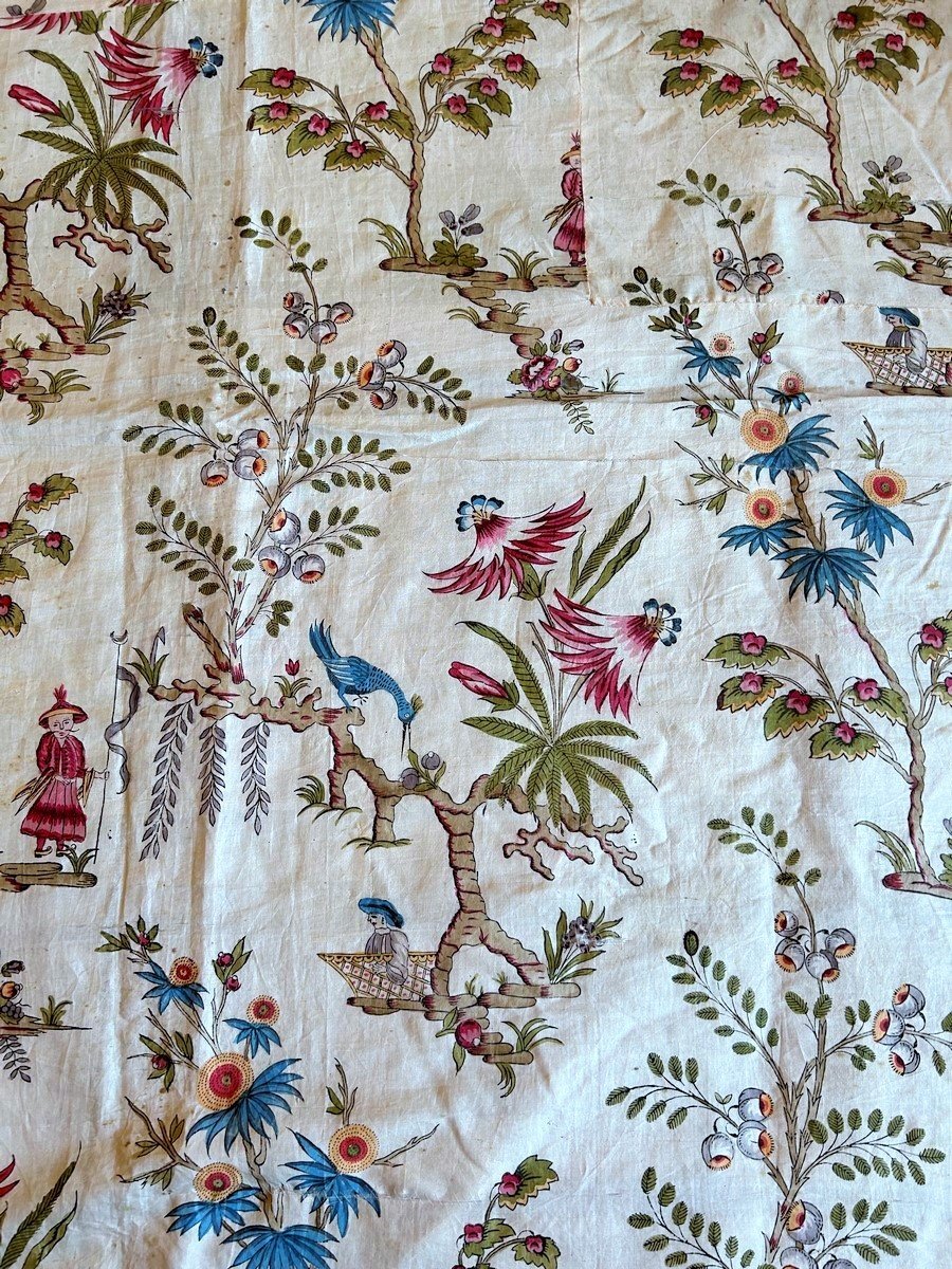 Tenture En Chinoiserie De Soie Imprimée Et Peinte - Angleterre (?) Début XIXe Siècle-photo-3