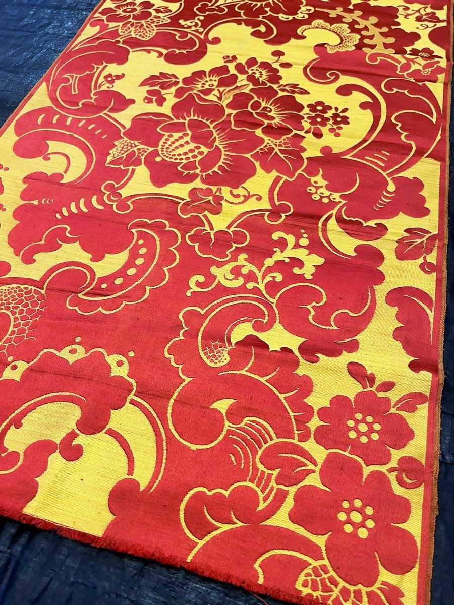 Damask Brocatelle With Red And Gold Baroque Decor - Lyon Or Tours Circa 1860-1880-photo-3
