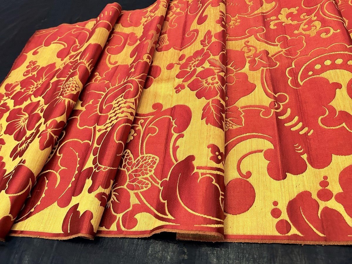 Damask Brocatelle With Red And Gold Baroque Decor - Lyon Or Tours Circa 1860-1880-photo-4