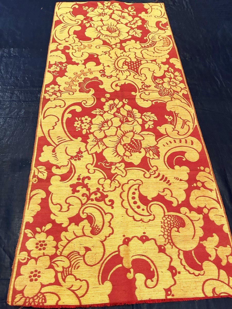 Damask Brocatelle With Red And Gold Baroque Decor - Lyon Or Tours Circa 1860-1880-photo-3