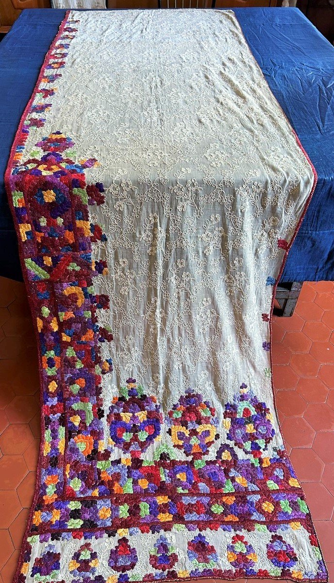 Wall Hanging In Flap Embroidery On A Background Of Embroidered Muslin - Fauve Inspiration - Morocco Early XX-photo-3