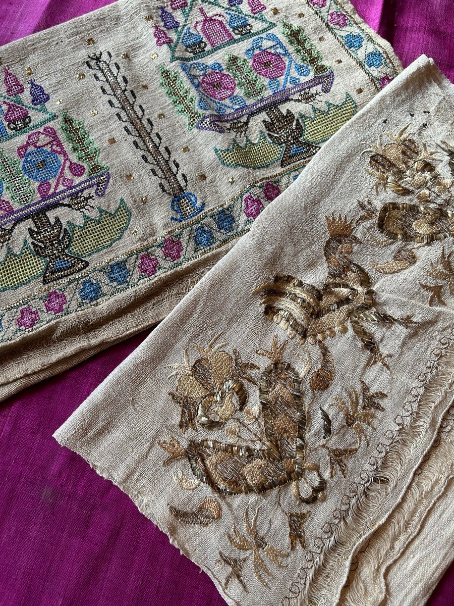 Deux Voiles Serviettes Brodés Grec Période Ottomane - Fin 19ème Siècle-photo-2