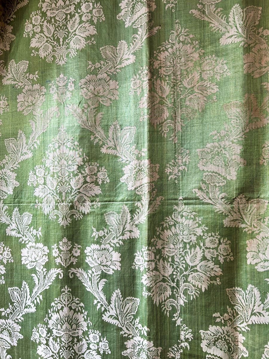 Lampas De Soie  Louis XV Fond Satin Jaspé Vert-jaune - Lyon Ou Tours Circa 1770