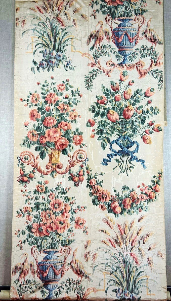 Large Panel In Moiré Faille Printed On Chain With Large Decor - France Circa 1880-1900-photo-2