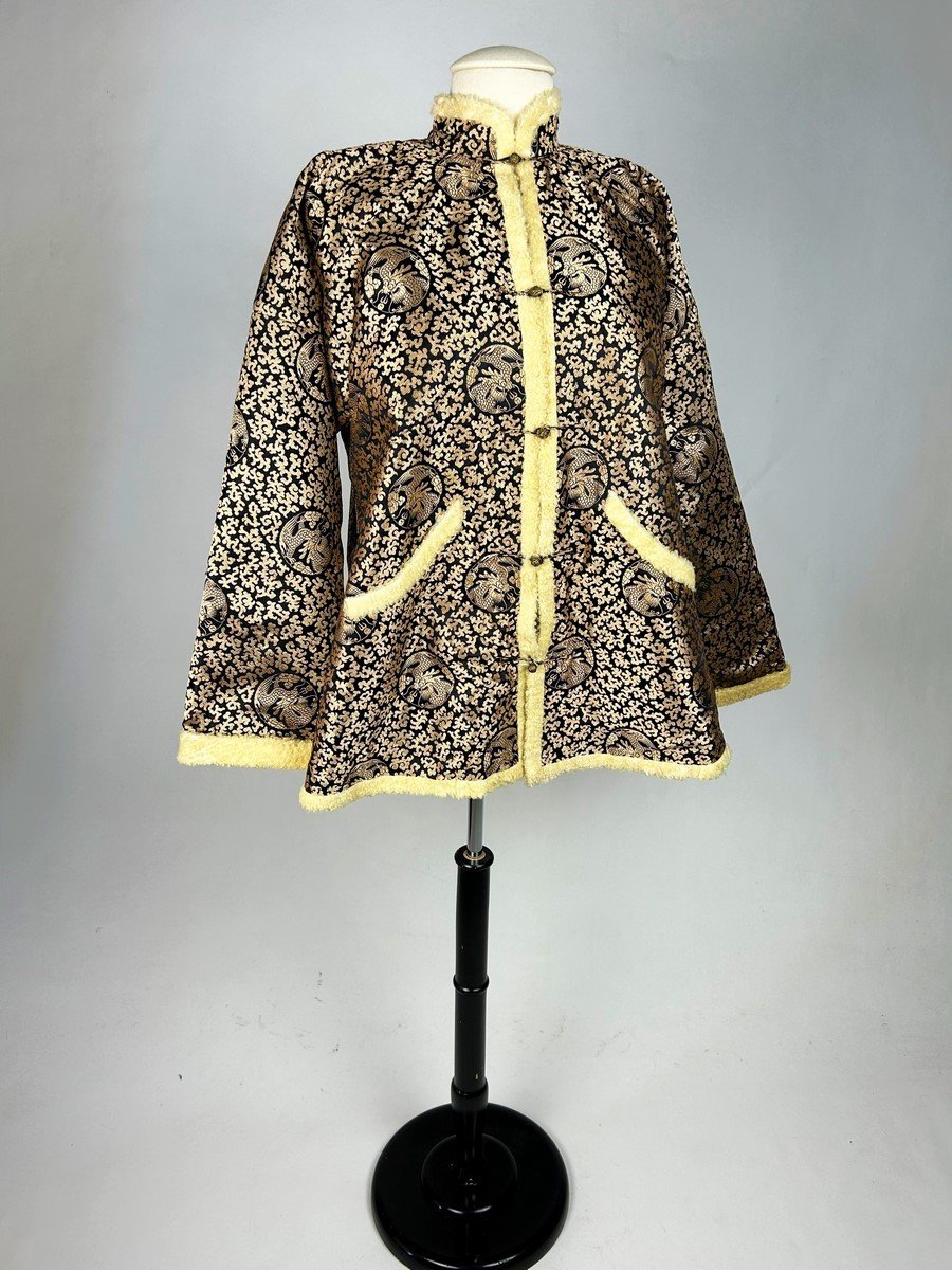 Tunic Jacket In Silk Lampas And Curled Lamb Fur - China Circa 1930-photo-2