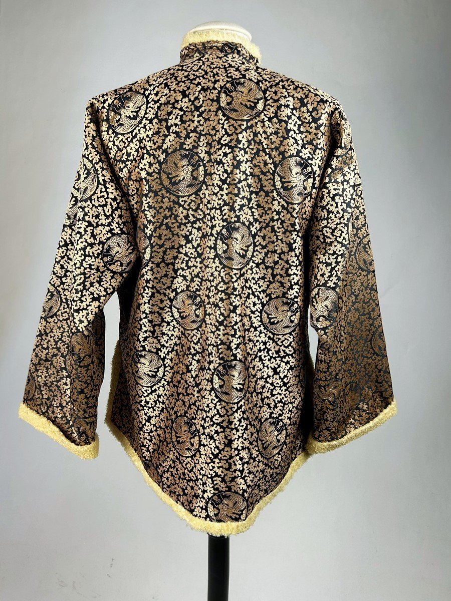 Tunic Jacket In Silk Lampas And Curled Lamb Fur - China Circa 1930-photo-2