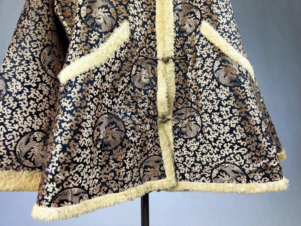 Tunic Jacket In Silk Lampas And Curled Lamb Fur - China Circa 1930-photo-4