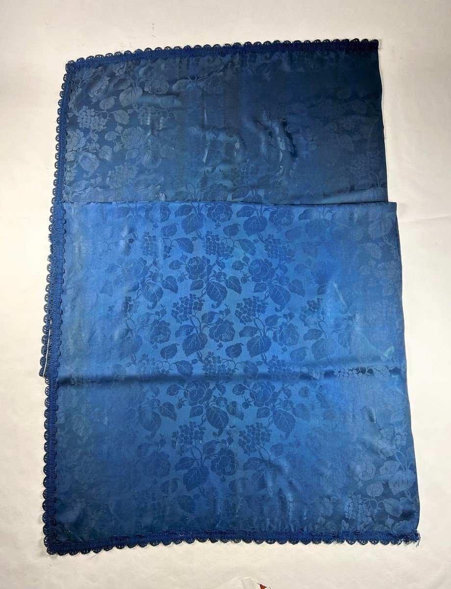 Electric Blue Wool Damask Curtain - Napoleon III Period-photo-2