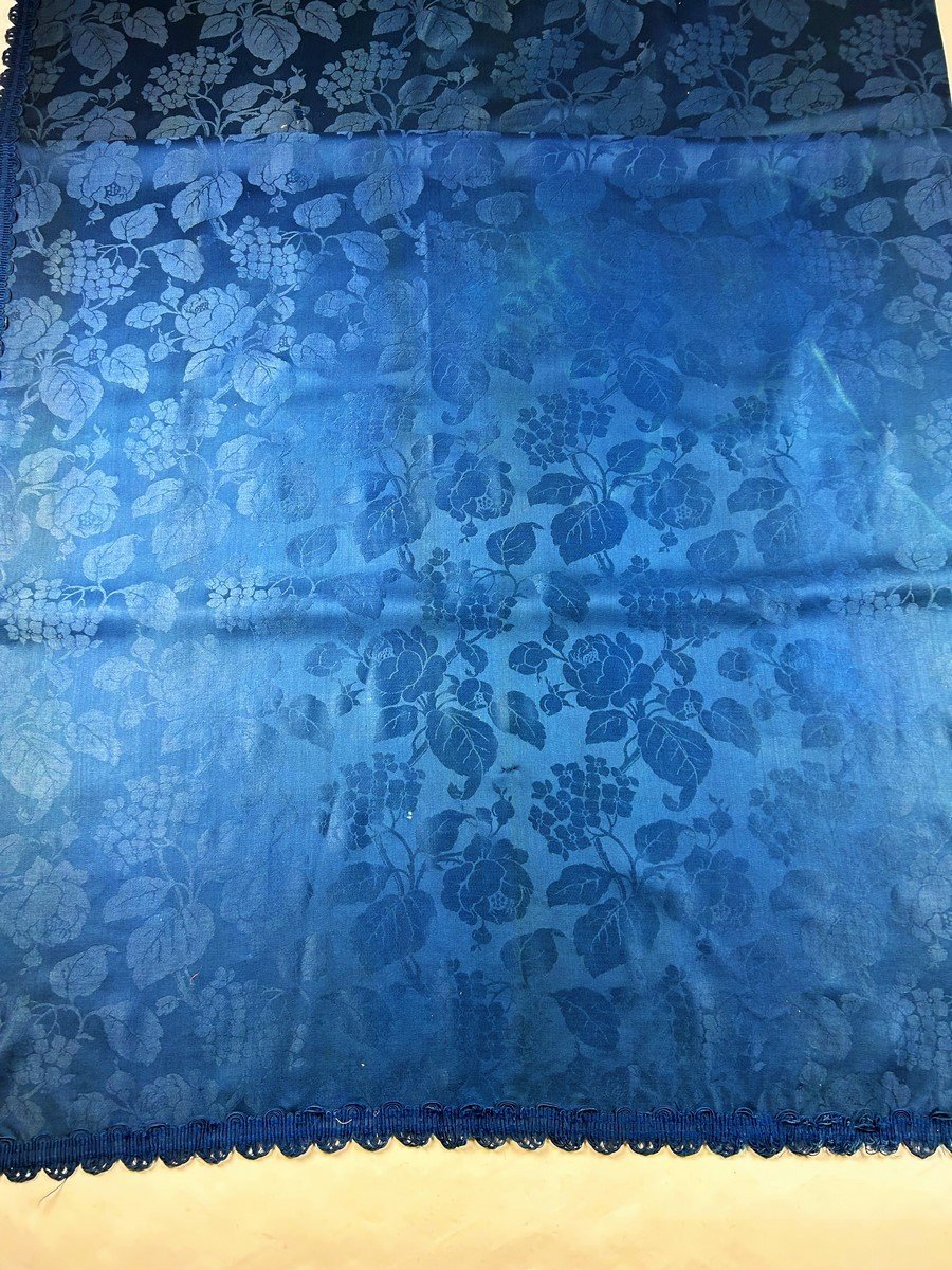Electric Blue Wool Damask Curtain - Napoleon III Period-photo-3