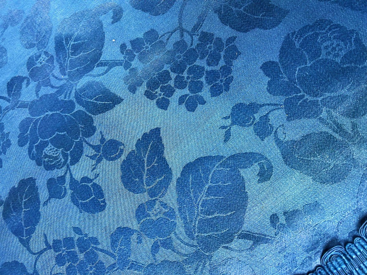 Electric Blue Wool Damask Curtain - Napoleon III Period-photo-4