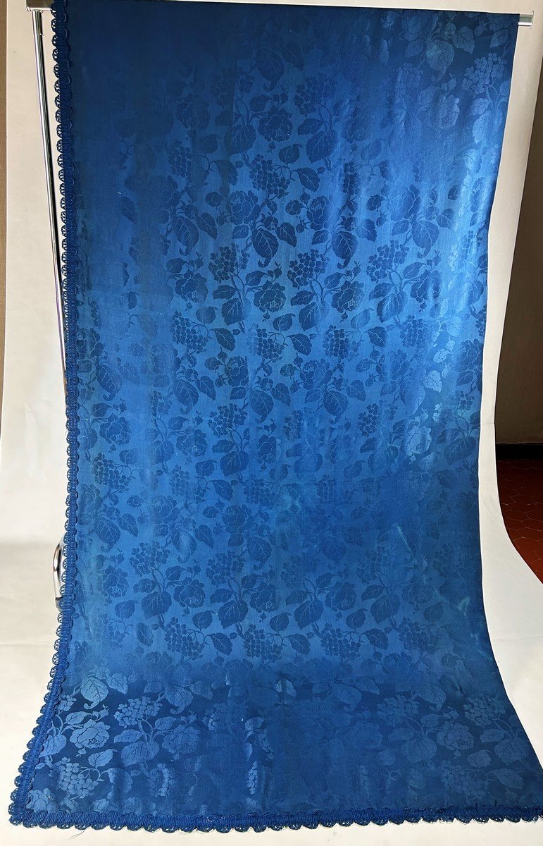 Electric Blue Wool Damask Curtain - Napoleon III Period-photo-2