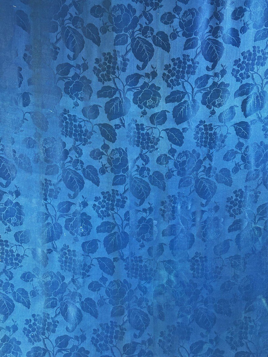 Electric Blue Wool Damask Curtain - Napoleon III Period-photo-3