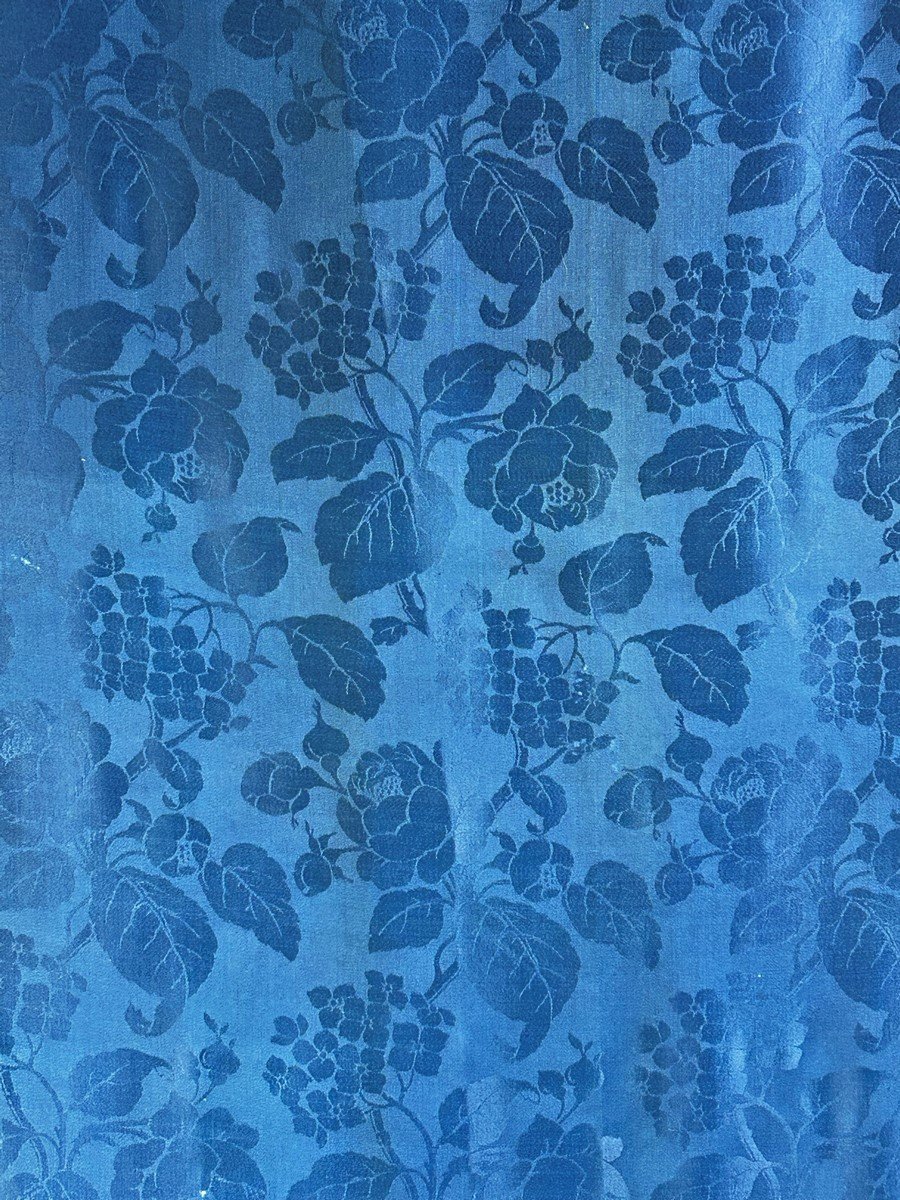 Electric Blue Wool Damask Curtain - Napoleon III Period-photo-5