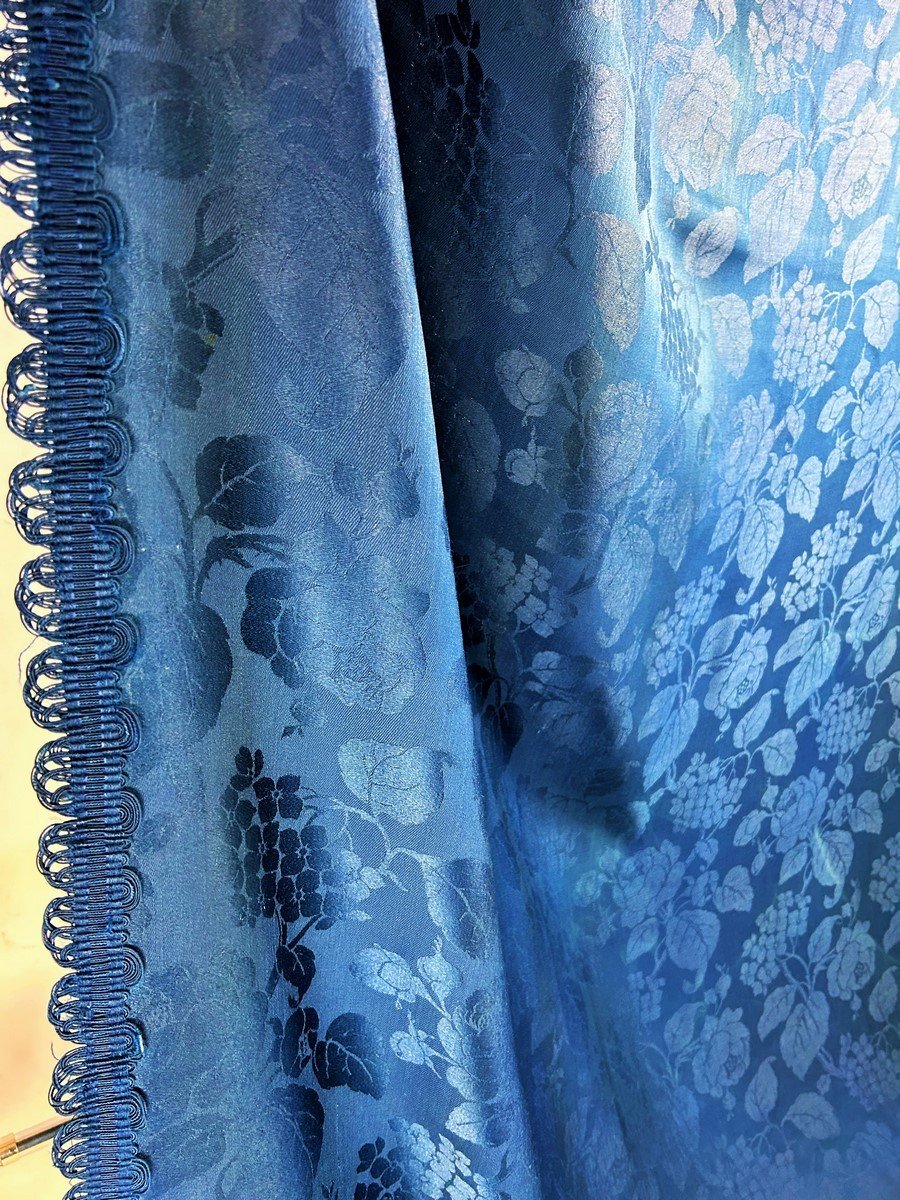 Electric Blue Wool Damask Curtain - Napoleon III Period-photo-6