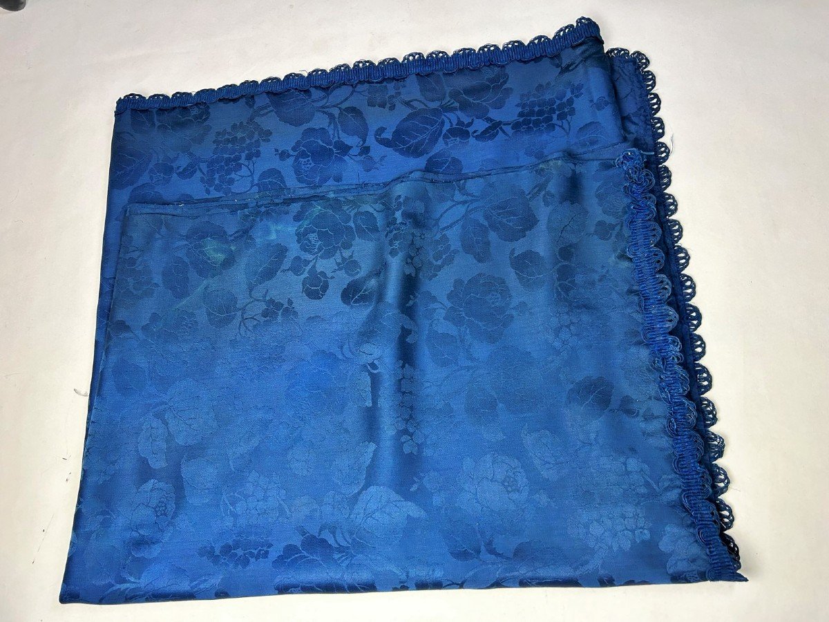 Electric Blue Wool Damask Curtain - Napoleon III Period-photo-8