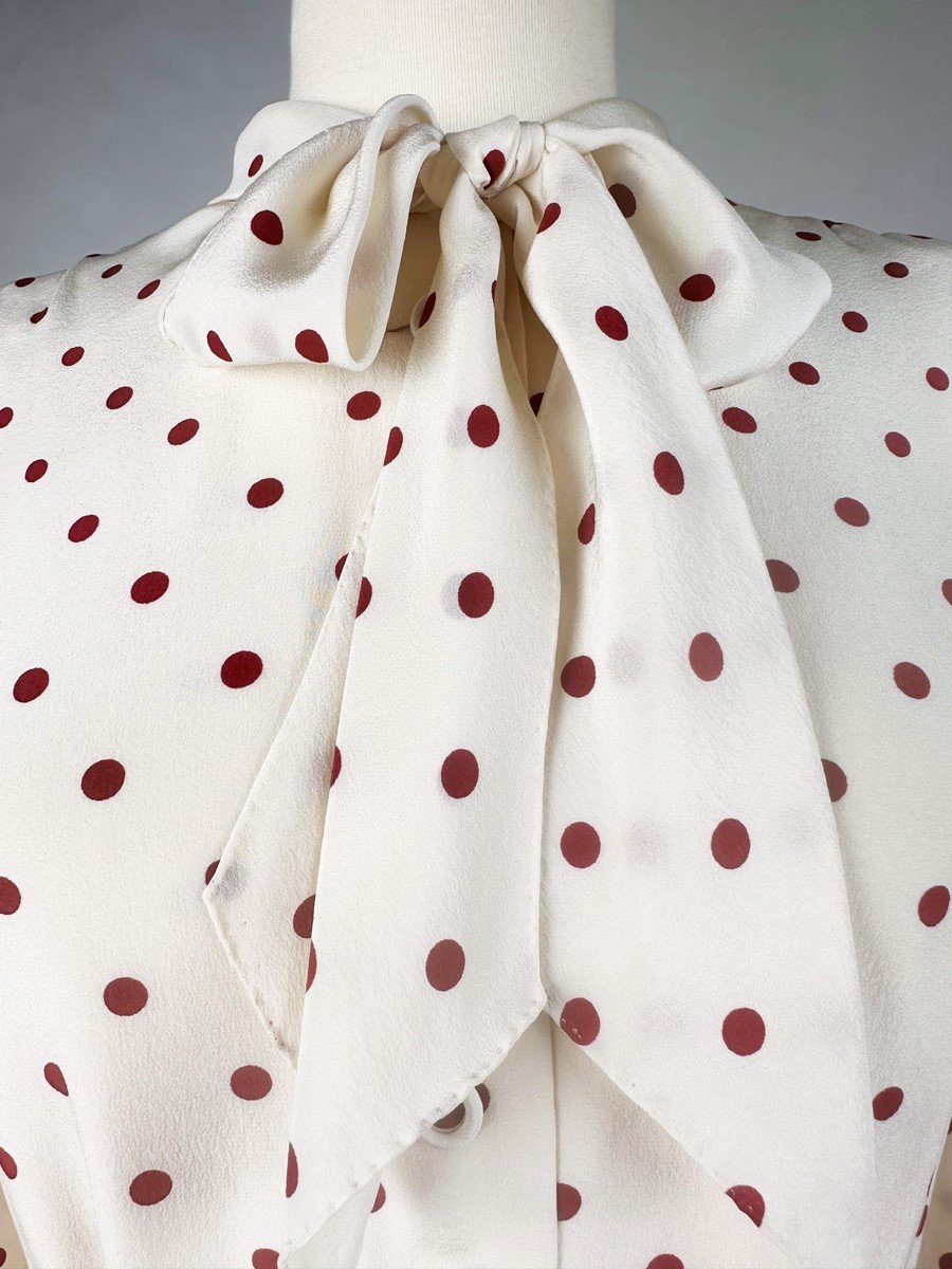  Robe De Cocktail En Crêpe à Pois De Chanel Haute Couture Numérotée 59644 Circa 1975-photo-6