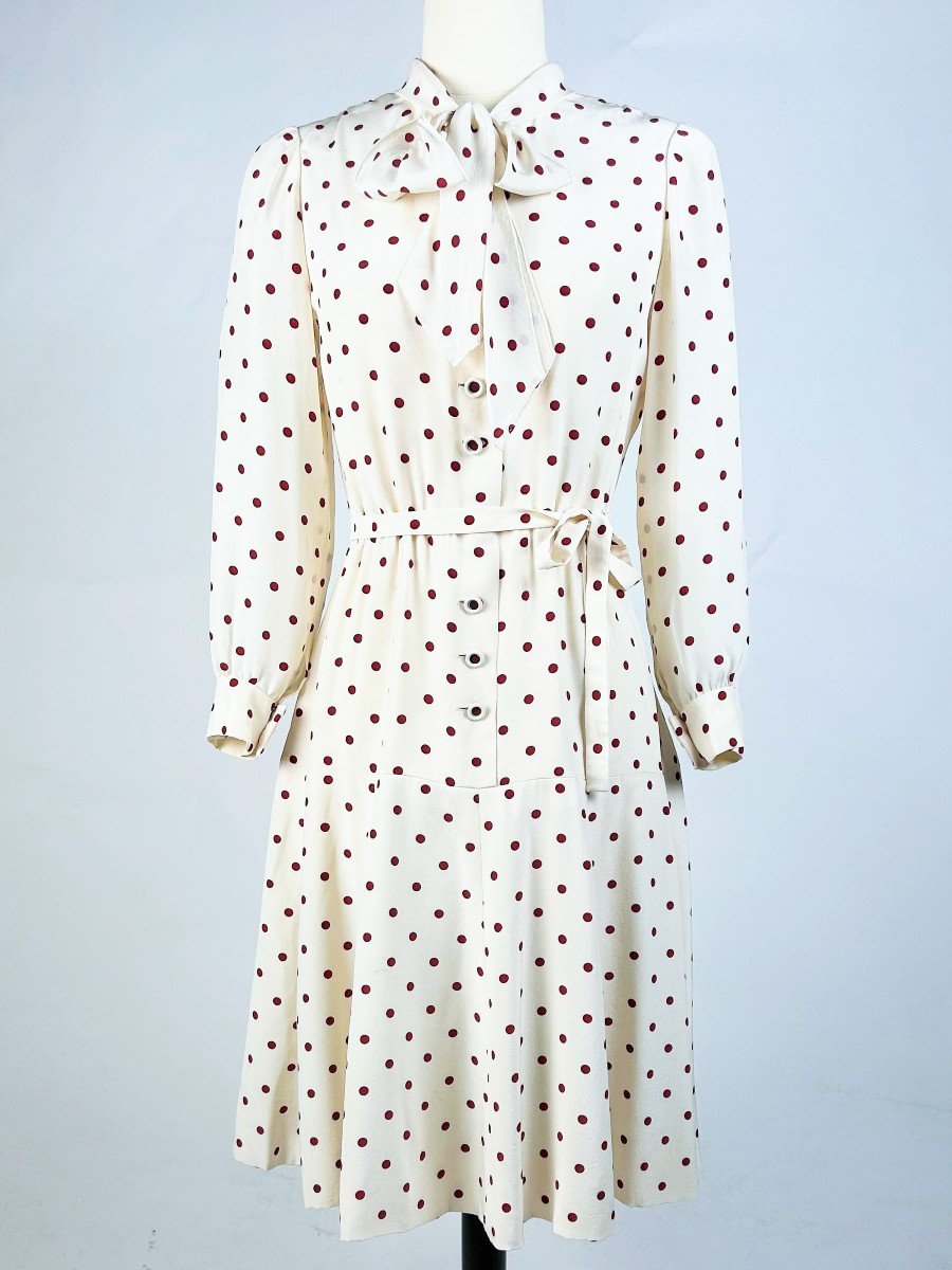  Robe De Cocktail En Crêpe à Pois De Chanel Haute Couture Numérotée 59644 Circa 1975