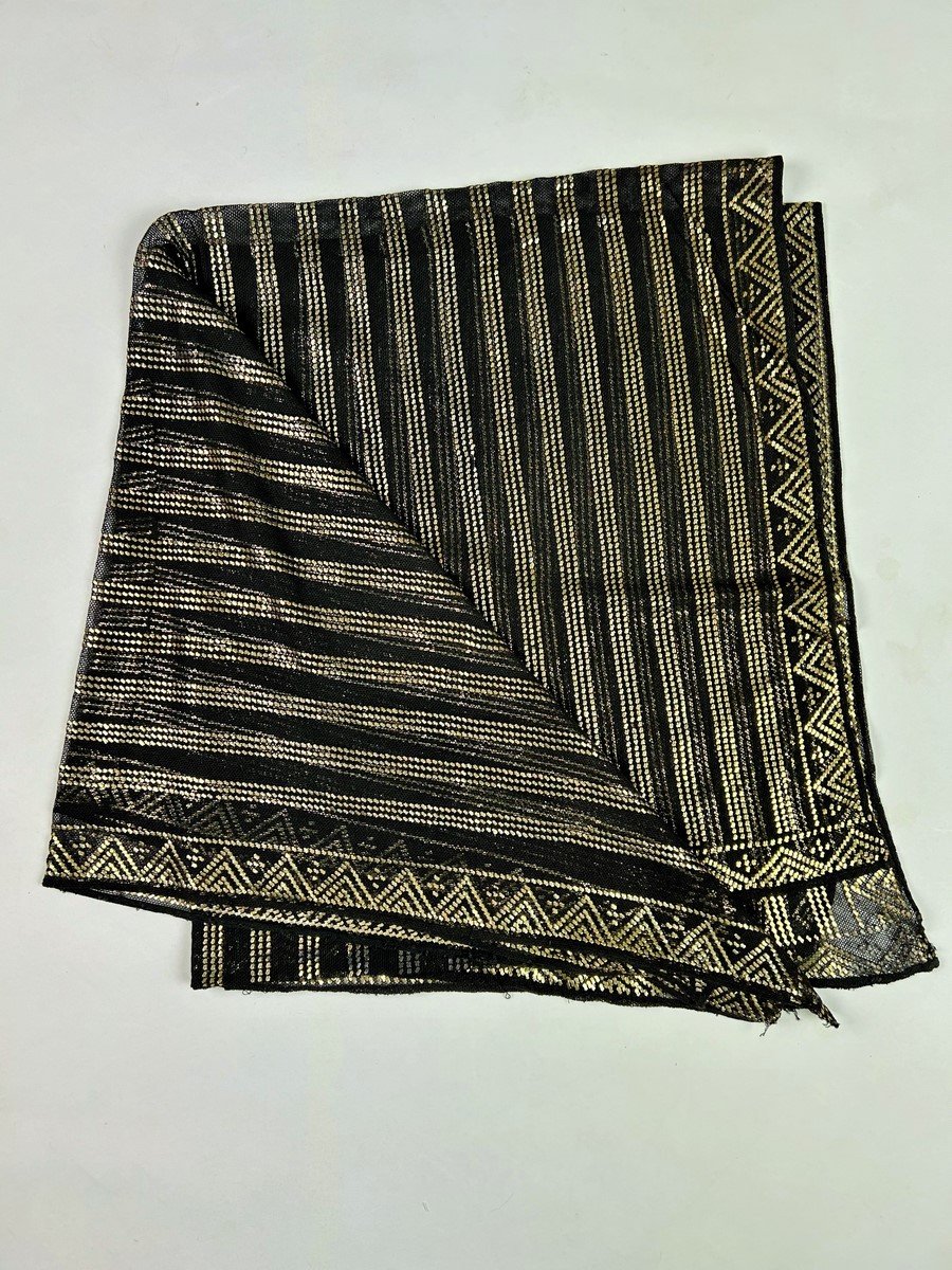 Shawl Stole Said Assuit In Cotton Voile And Golden Metal Slats - Egypt Circa 1930-1940-photo-3