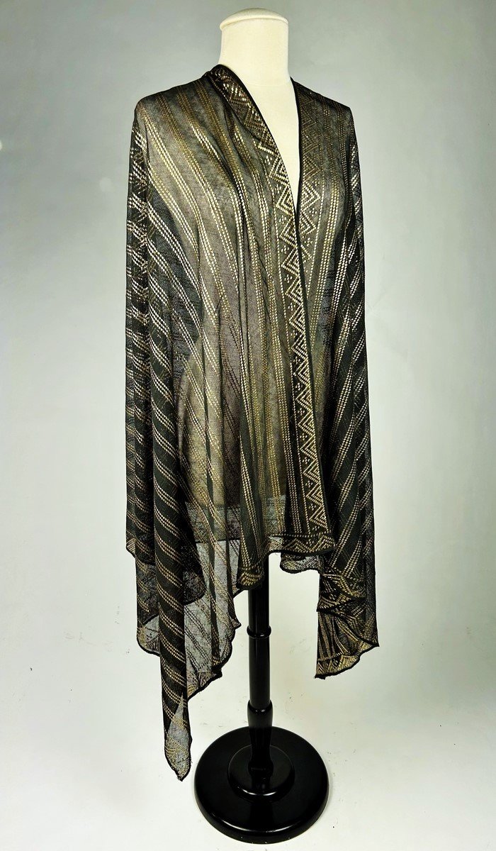 Shawl Stole Said Assuit In Cotton Voile And Golden Metal Slats - Egypt Circa 1930-1940-photo-1