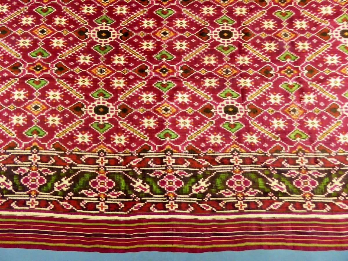 Châle En Soie Patola Double Ikat - Indes - Début XIXème-photo-2