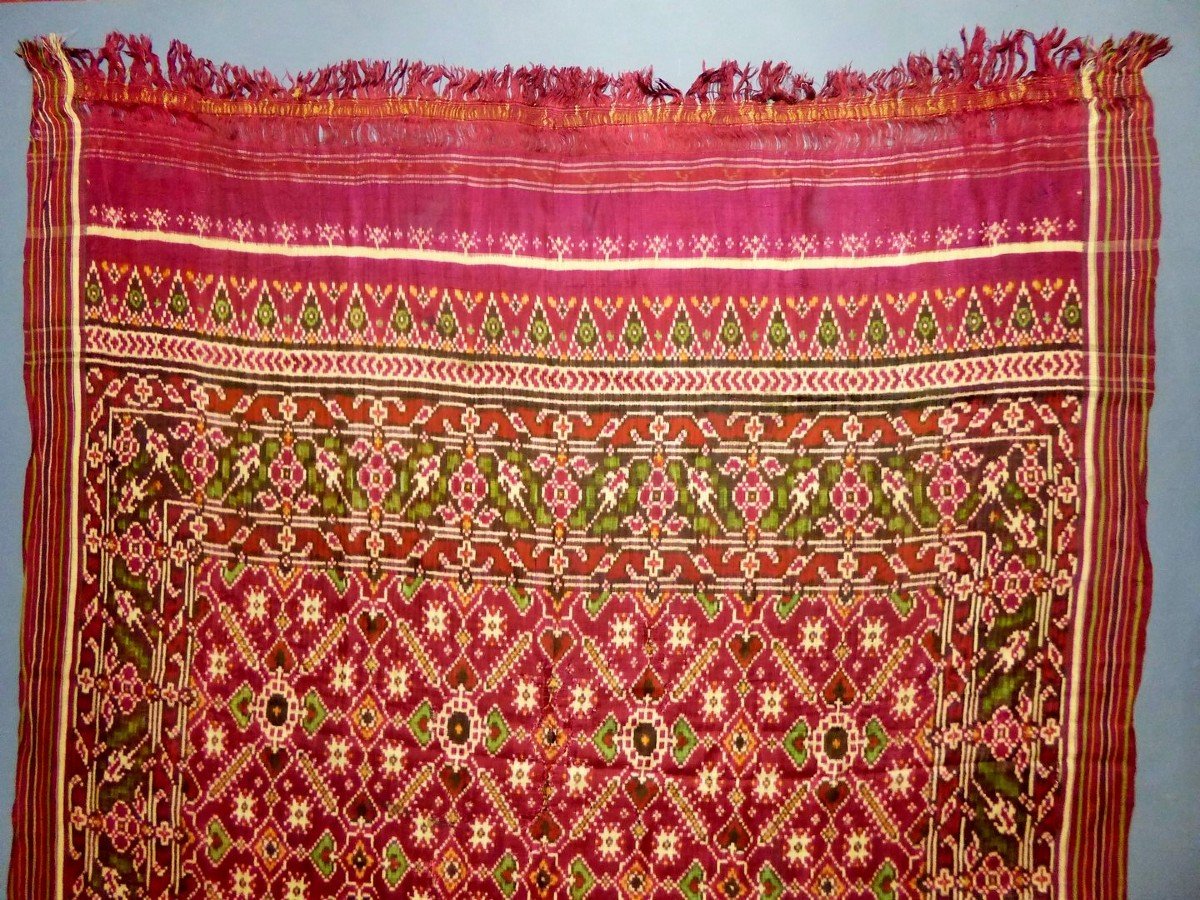 Châle En Soie Patola Double Ikat - Indes - Début XIXème-photo-3