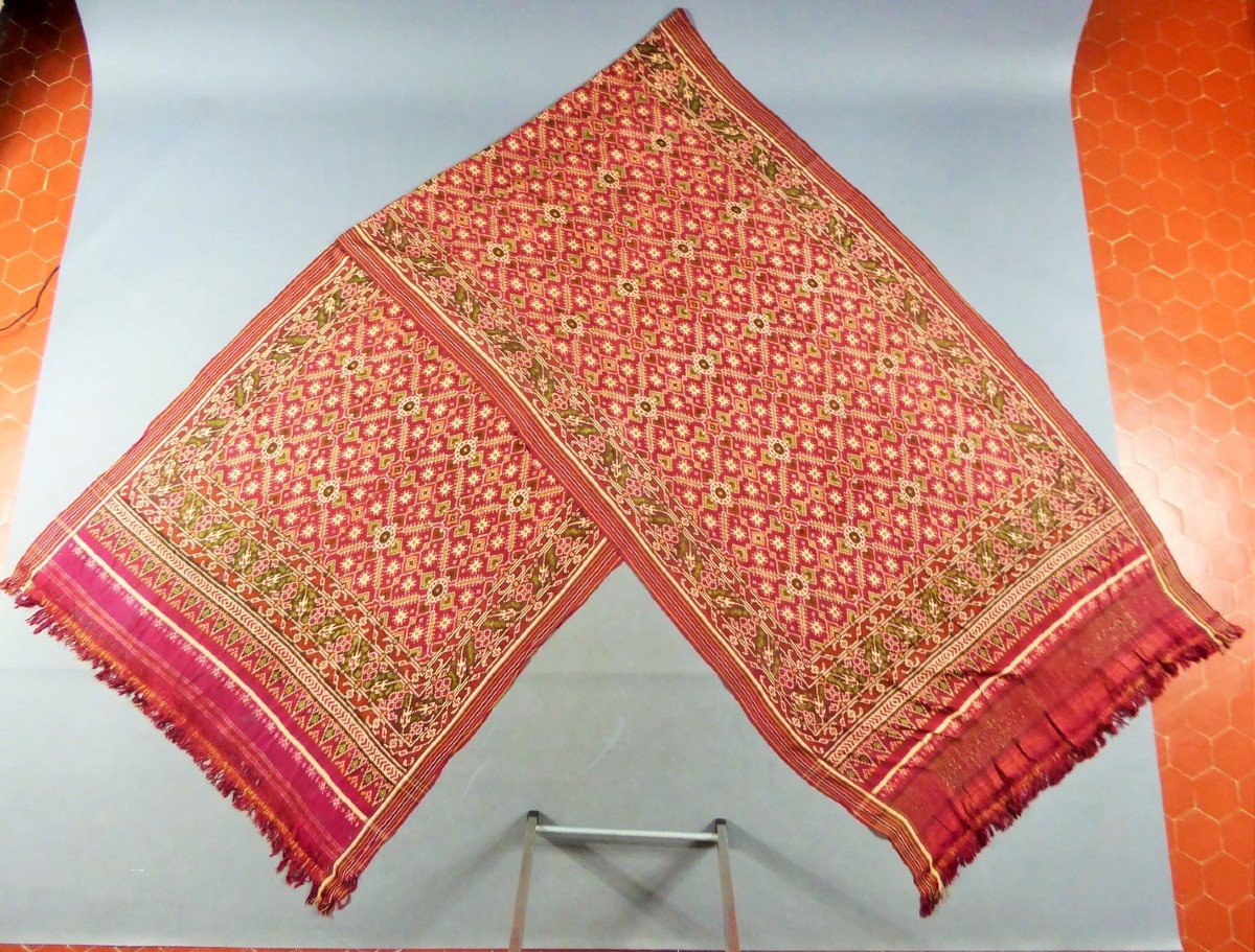 Châle En Soie Patola Double Ikat - Indes - Début XIXème-photo-7