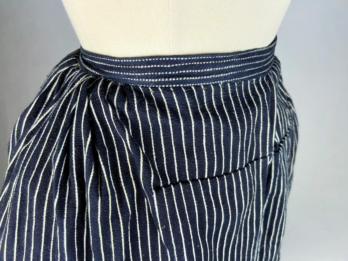 Indigo Siamese Work Skirt - Vendée Or South West France 19th Century-photo-4