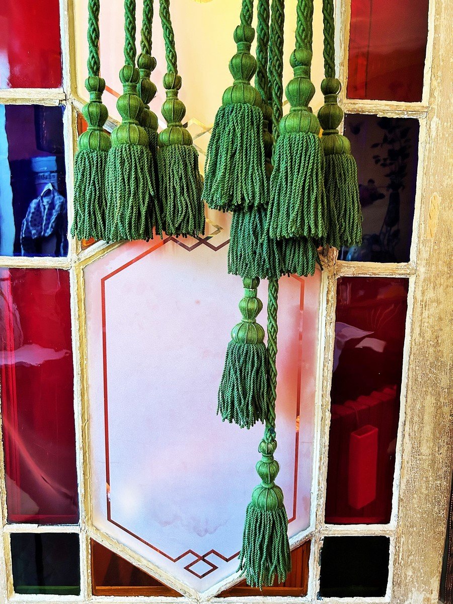 Six Paires d'Embrases En Passementerie De Laine Verte - Second Empire Vers 1860-photo-2