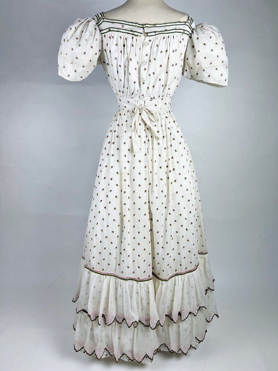 Summer Day Dress In Cotton Muslin Embroidered With Wool Circa 1820-1825-photo-6