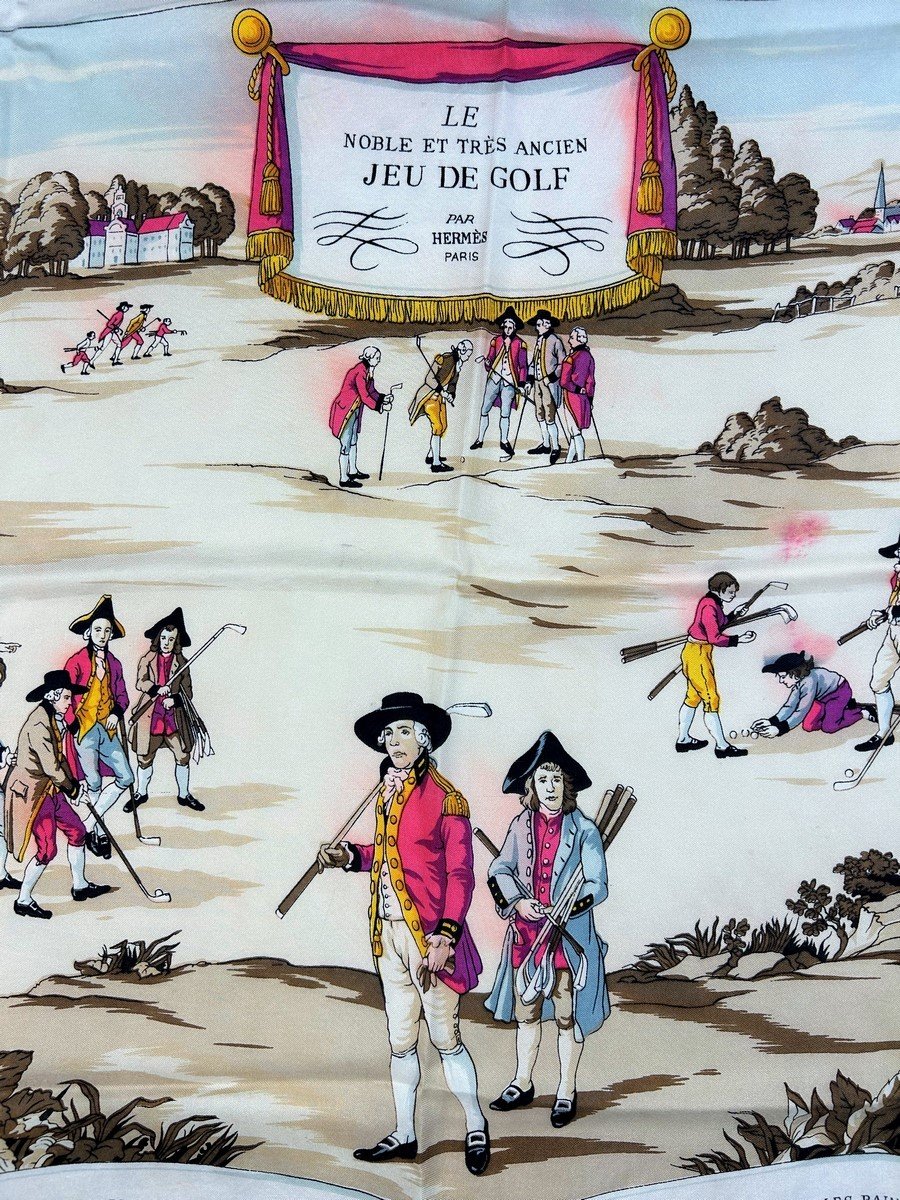 Very Rare Carré d'Hermès "noble And Very Old Golf Game" By Hugo Grygkar - Paris Circa 1953-photo-3